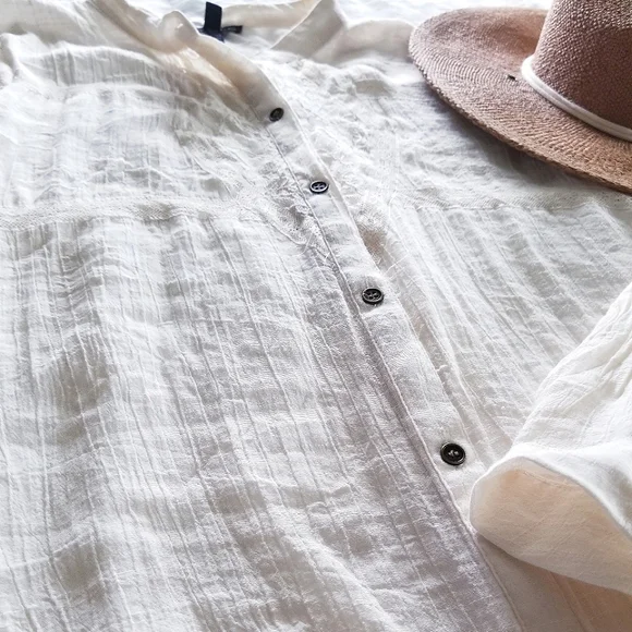Romantic Linen & Lace ◇ Cream Boho Button Down Tunic - Picture 3 of 5